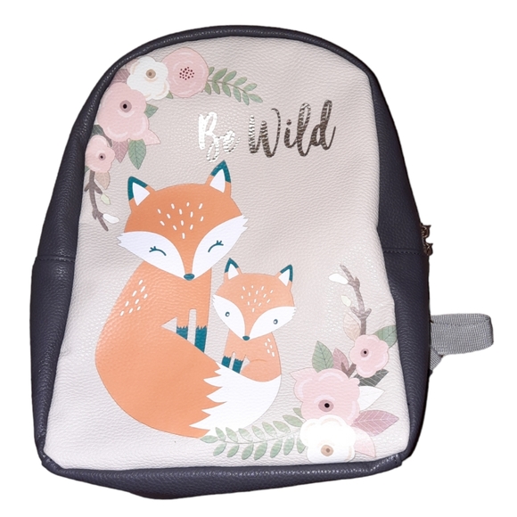 New BE WILD Zippered Backpack Fox Mom Baby Floral Kids Children Girls School Bag - Picture 3 of 7